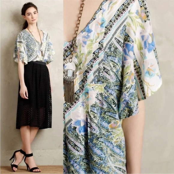 Anthropologie Maeve Blouse Ruffle Sleeve Floral Flowy 2 Maya - Picture 3 of 11